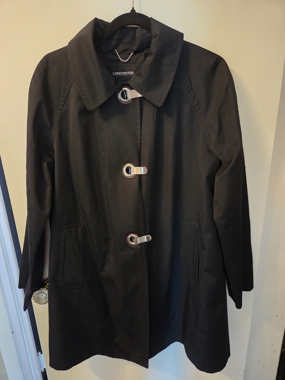 London Fog Black Toggle-Front Trench Coat